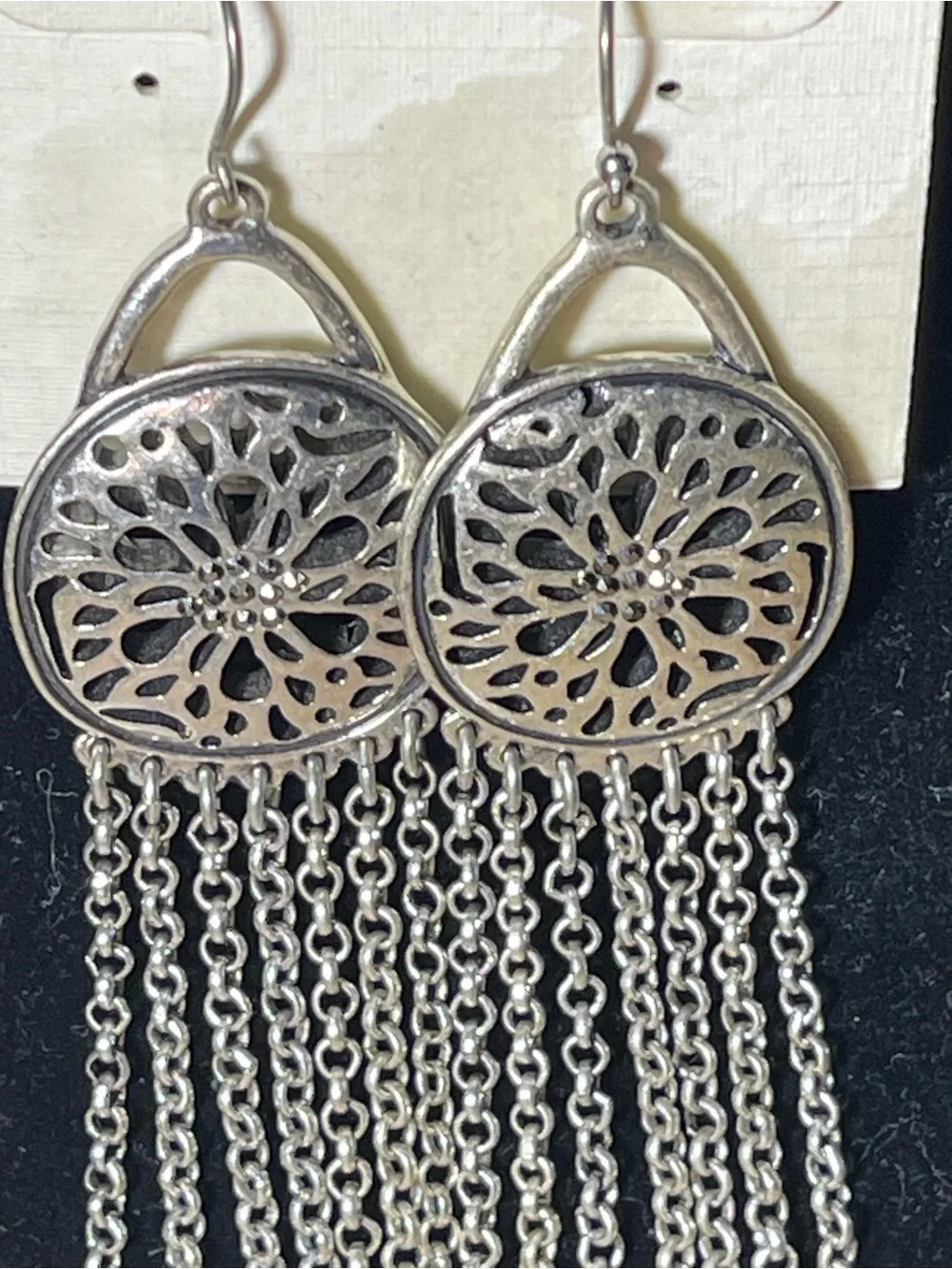 Lucky Brand Silver-Tone Filigree Chain Fringe Earrings